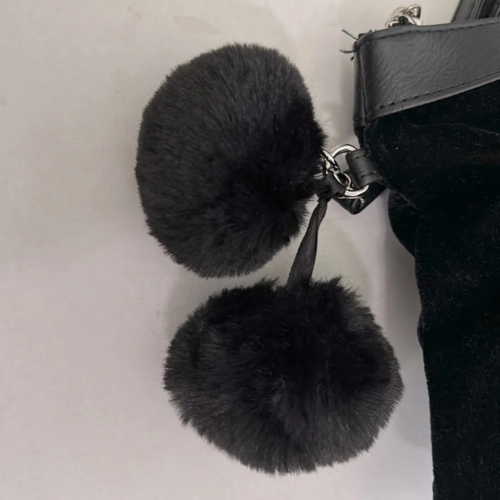 CUTE Y2K LARGE SEQUIN TIGER BLACK POMPOM MINI PURSE tiger AESTHETIC